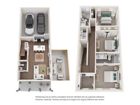 Floor plan for 3 beds, 2.5 baths, 1432 sqft